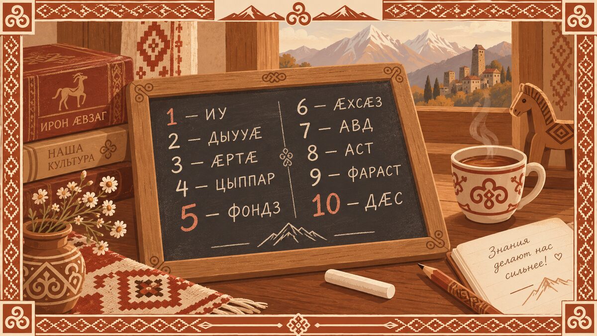 Грифельная доска с осетинскими числительными от 1 до 10